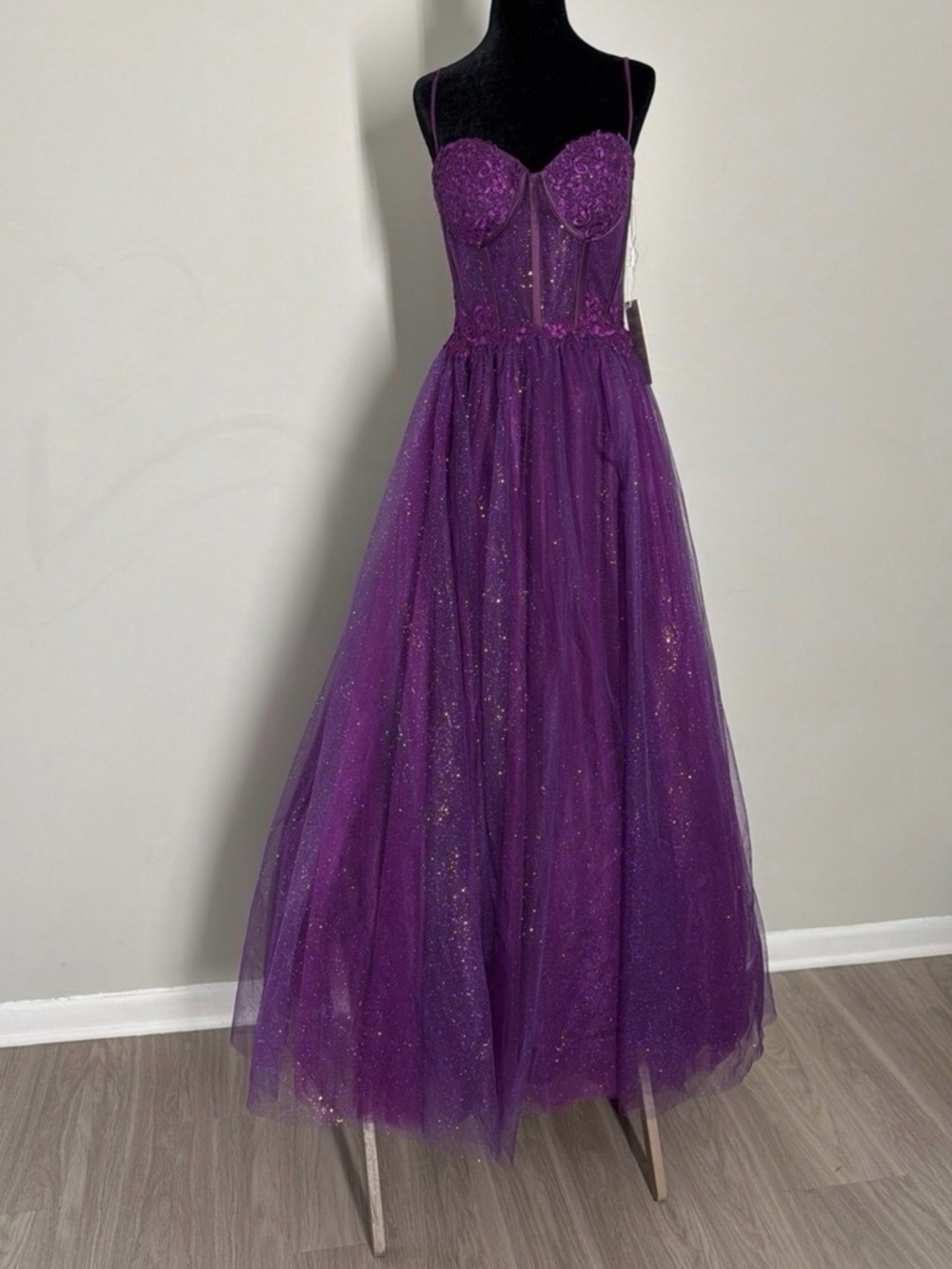 Glamorous Purple Glitter Tulle Corset Prom Gown